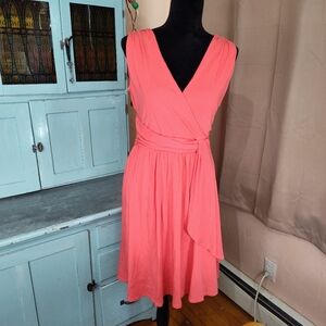 GARNET HILL Coral Sleeveless Vneck Faux Wrap Dress• sz S